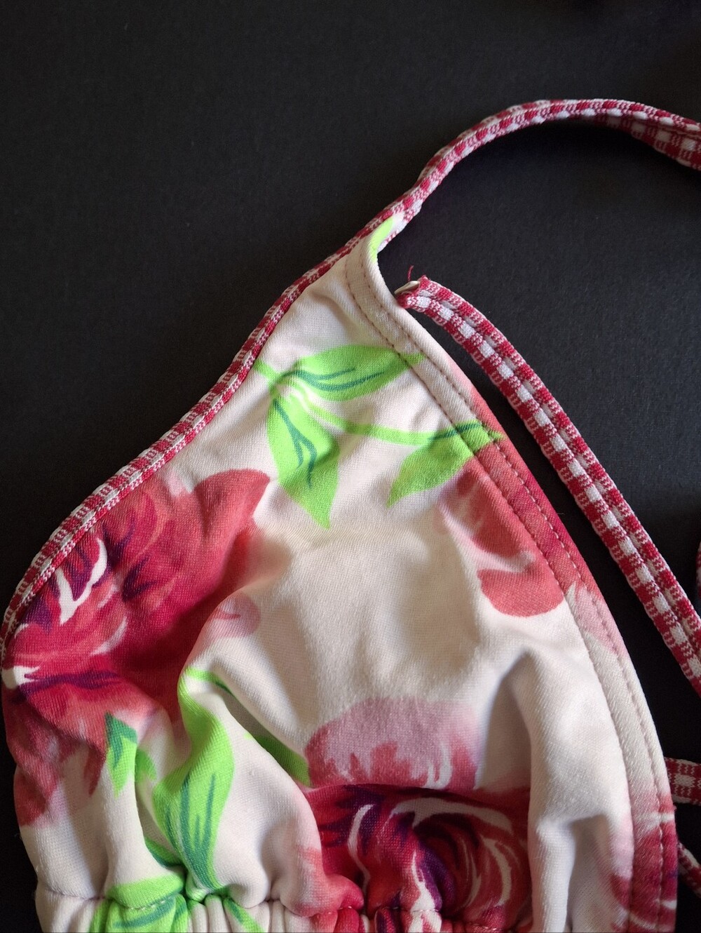Floral Triangle Bikini Top Pink Rose Print Tie Neck Swimwear - Picture 4 of 5